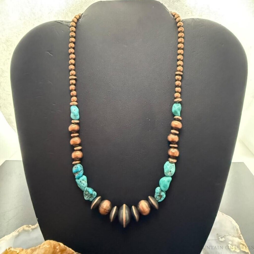 Southwestern Style Copper 4.5-14mm Navajo Pearl&Natural Hubei Turquoise Necklace